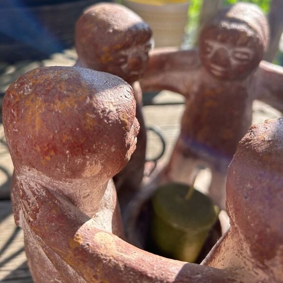 Vintage Terracotta Brown Circle of Friends Candle Holder Sculpture - Picture 6 of 16